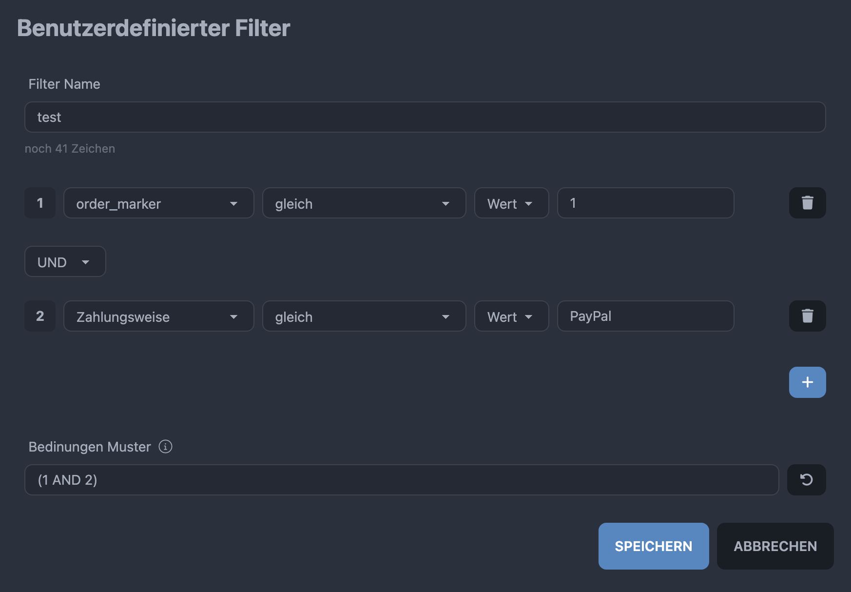 Screenshot Übersicht aller  Filter