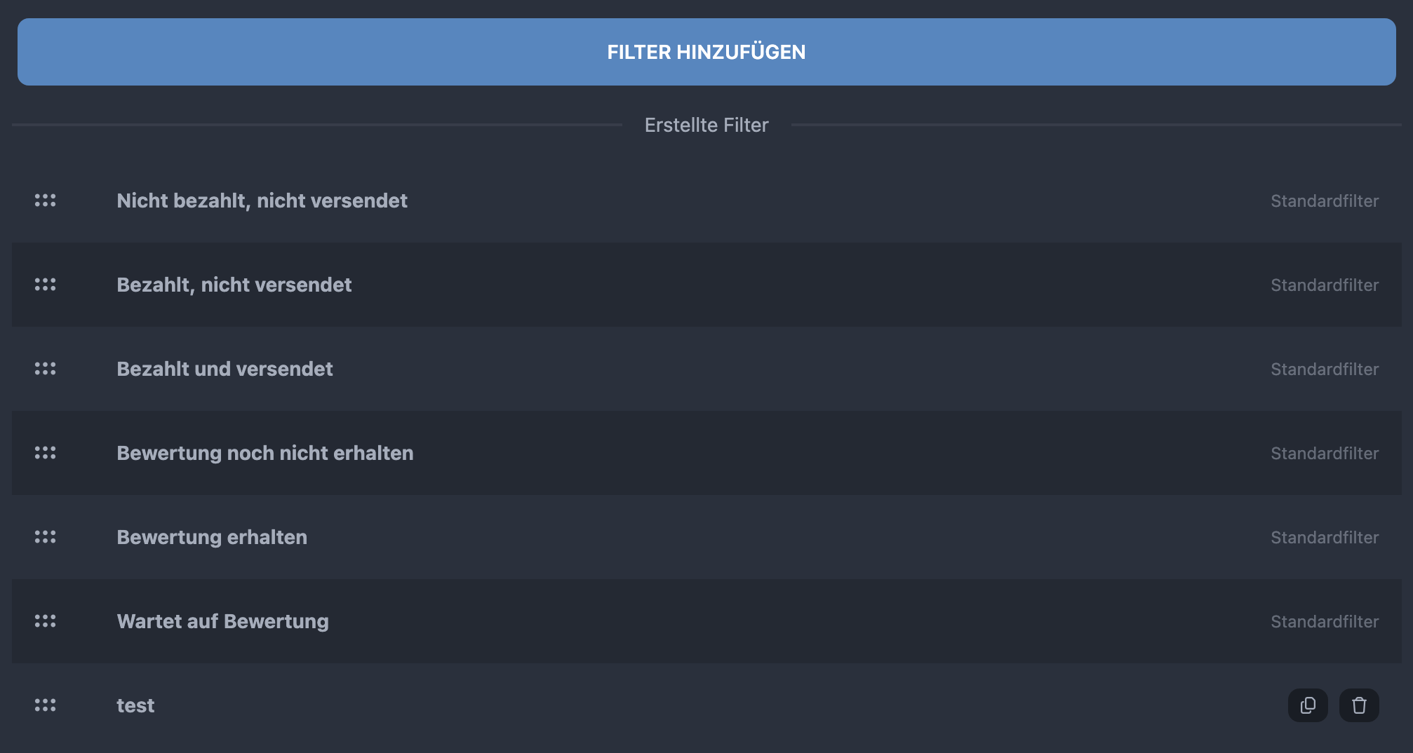 Screenshot Übersicht aller  Filter