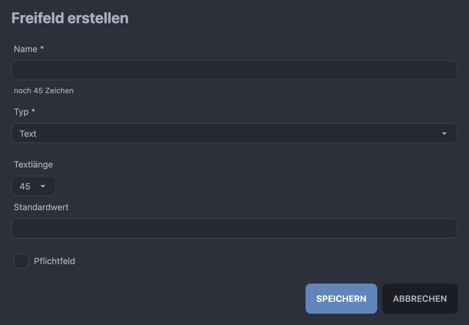 Freifeld erstellen