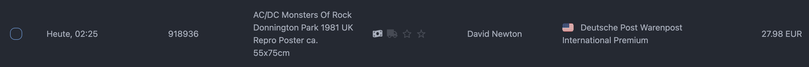 Screenshot einzelner Verkauf